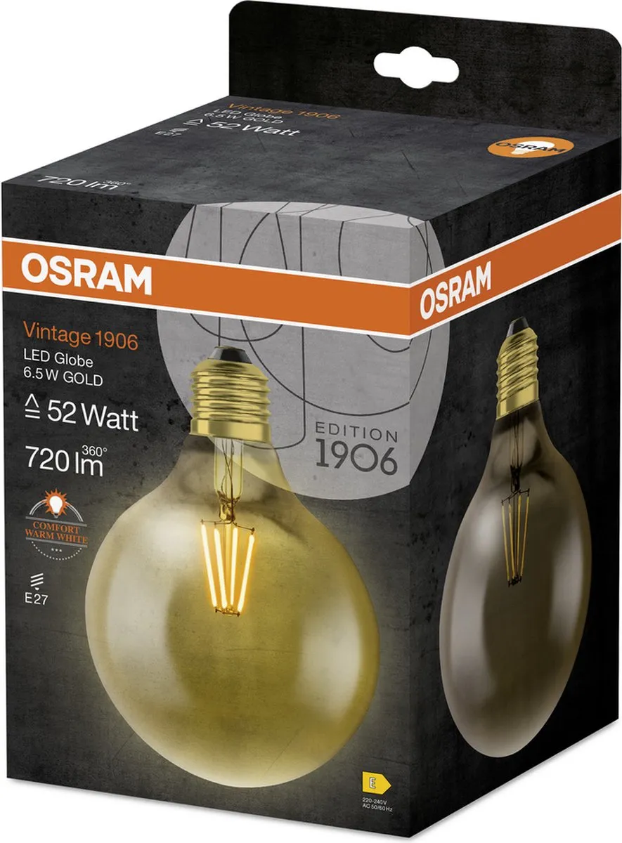 Osram Ledvance Vintage 1906 Globe E27 LED 6.5W 720lm - Helder