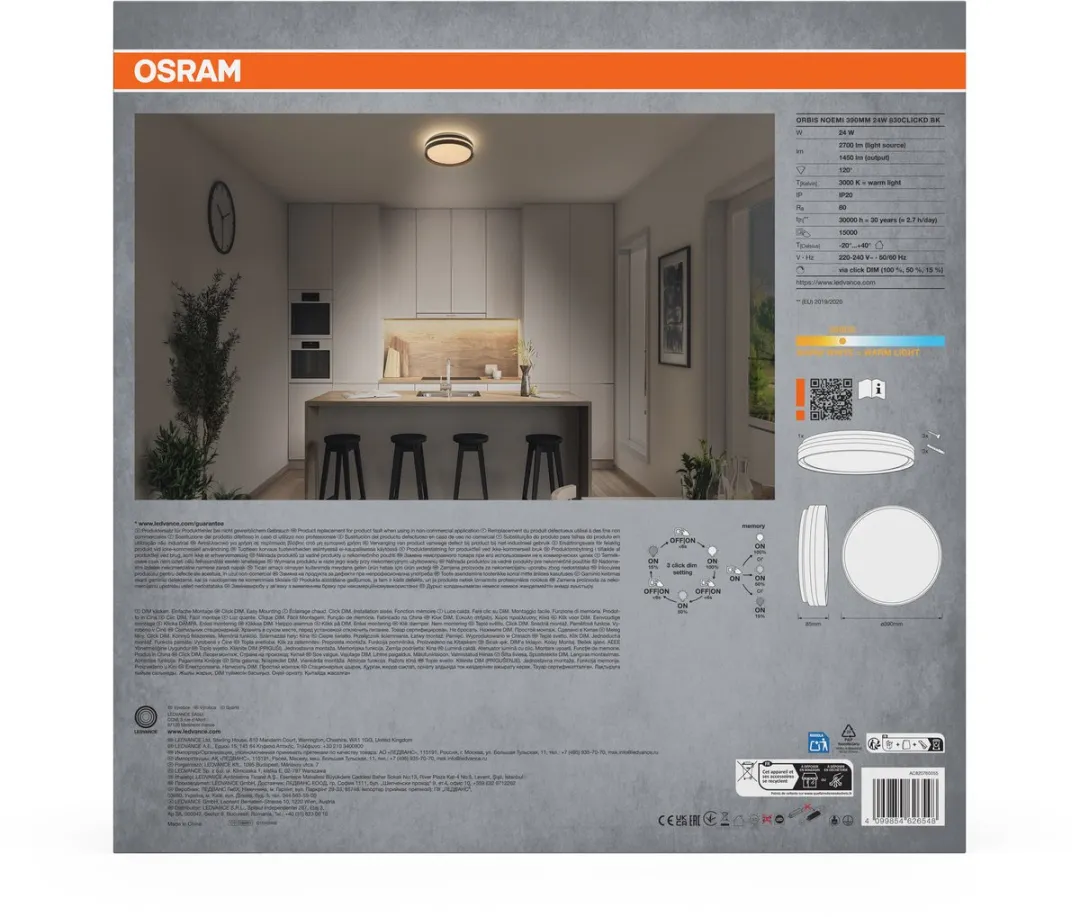 Osram Orbis Noemi LED Plafondlamp 390mm - 3000K Zwart