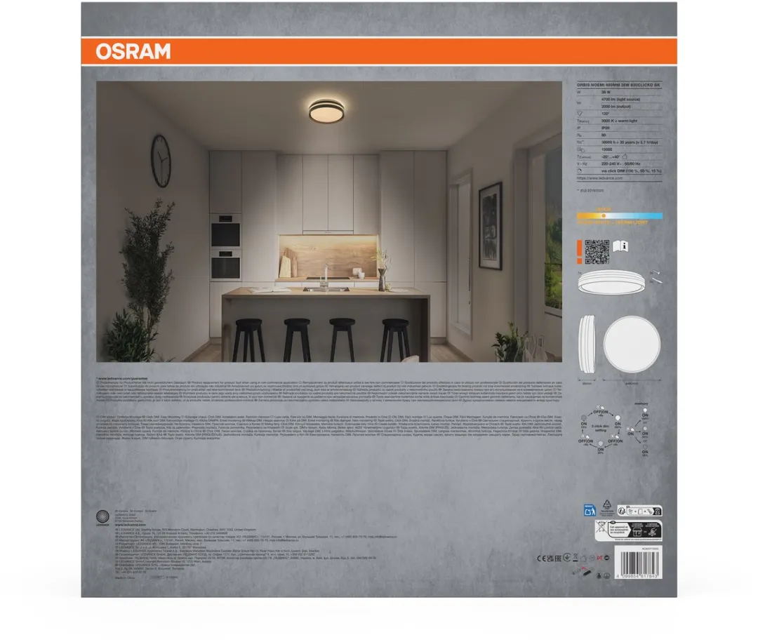 Osram Orbis Noemi LED Plafondlamp 480mm - 36W 3000K - Zwart