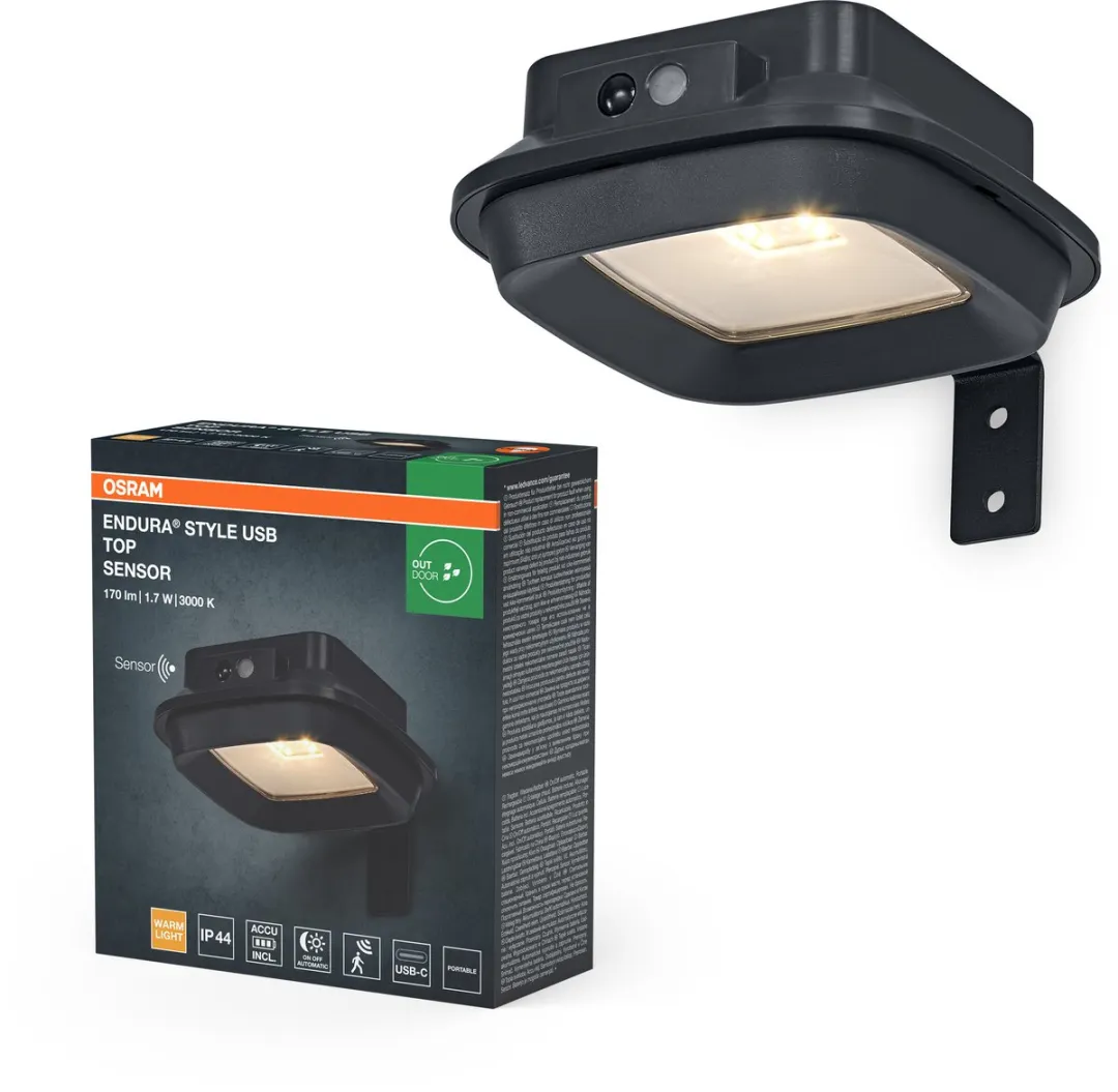 Osram Endura Style USB Wall Top Sensor IP44 - Warm wit 3000K - Donkergrijs