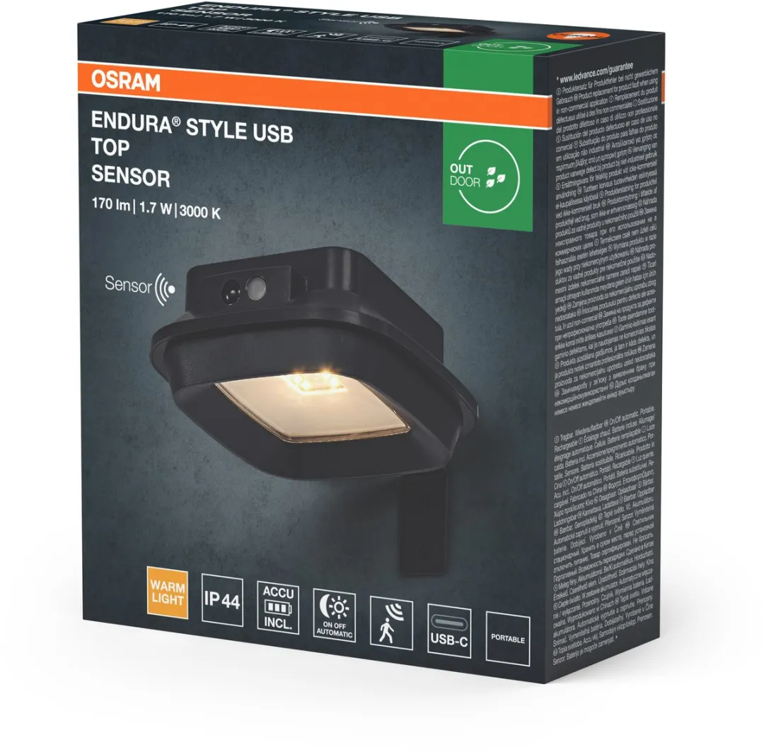 Osram Endura Style USB Wall Top Sensor IP44 - Warm wit 3000K - Donkergrijs