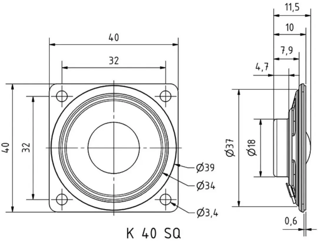 Visaton K 40 SQ Mini-luidspreker - 8 Ohm - 0.5 W - afbeelding 3 van 6