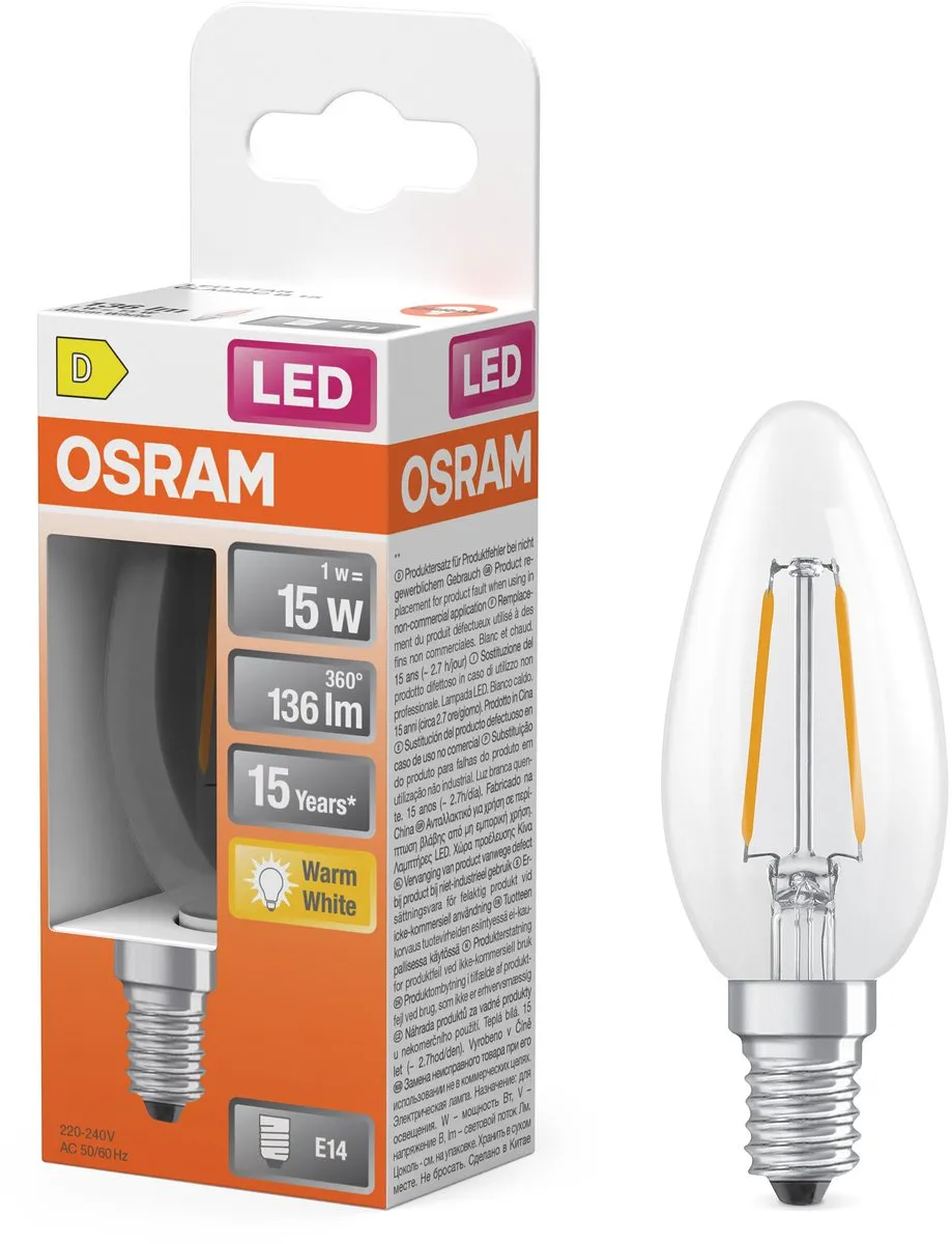 Osram LED Kaarslamp B15 Filament 1W - 136lm Warm Wit