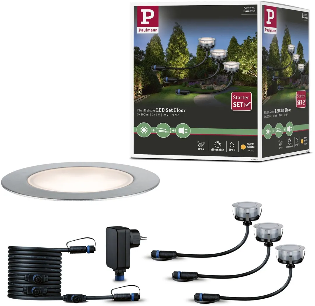 Paulmann Plug & Shine Floor Eco Grondinbouwlamp 3x2W 3000K - 3 Stuks