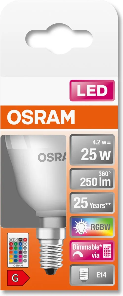 Osram LED E14 Peer 4.5W RGBW - Mat - 2700K - afbeelding 6 van 6
