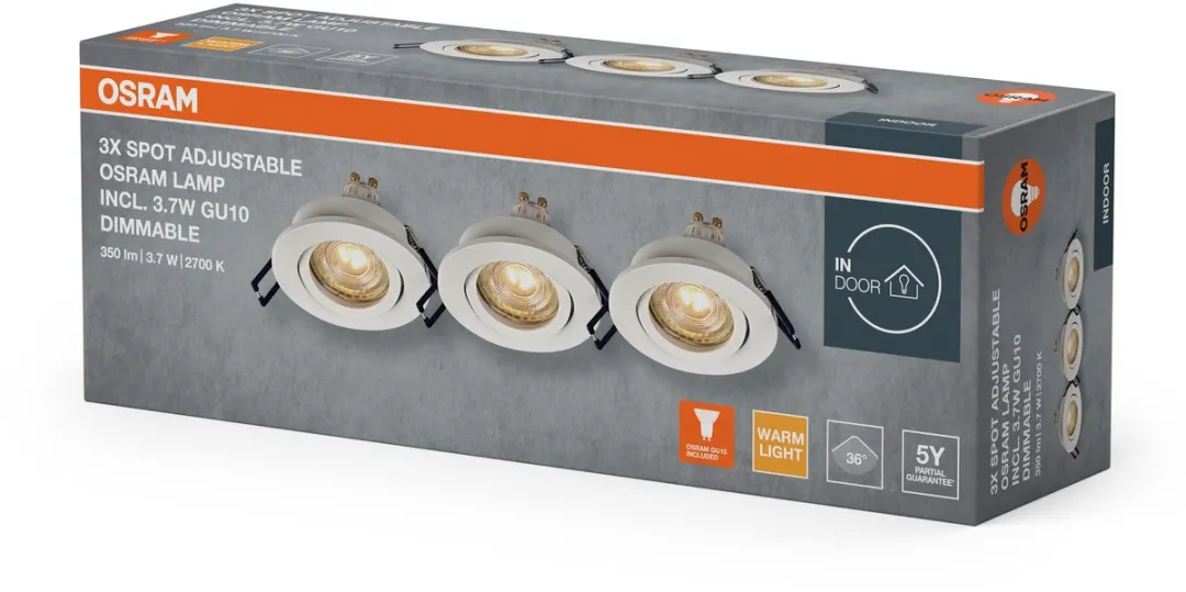 Osram Spot Set LED Inbouwspot DIM Flexibel 3,7W Warm Wit - 3 Stuks