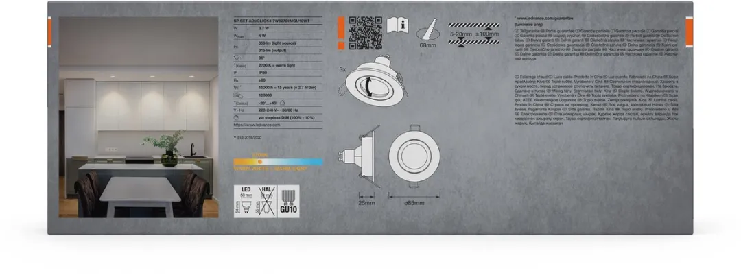 Osram Spot Set LED Inbouwspot DIM Flexibel 3,7W Warm Wit - 3 Stuks