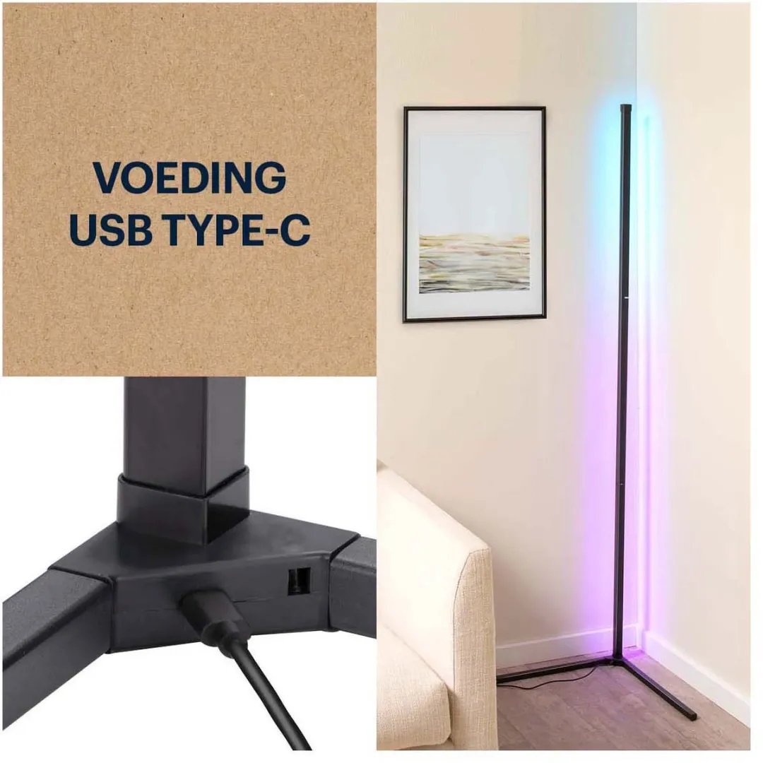 Grundig RGB LED Hoeklamp 140cm - Zwart