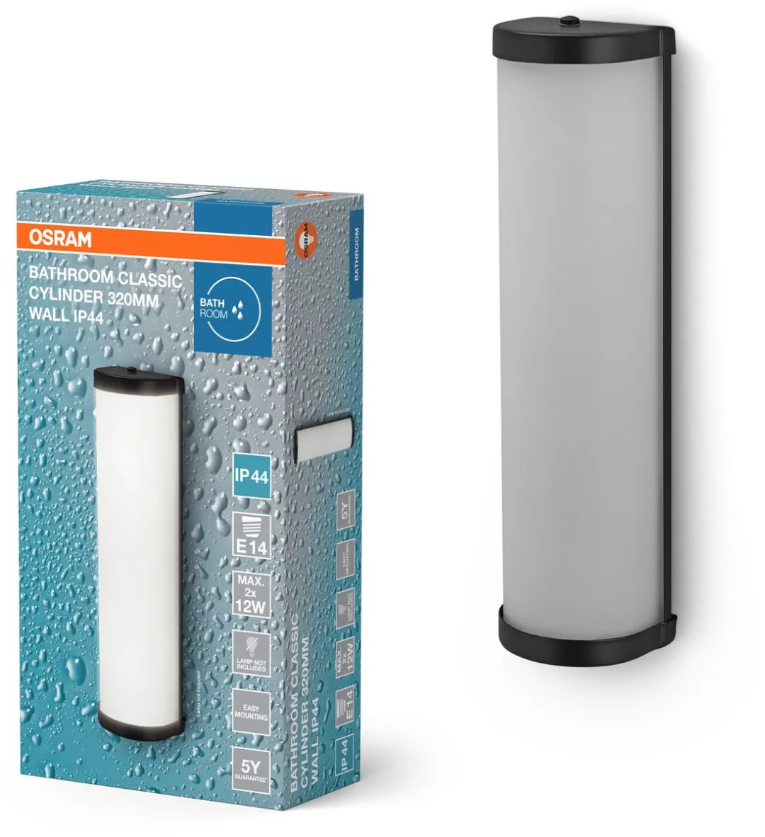 Osram Badkamer Classic Cilinder Wandlamp 320mm - Zwart - E14