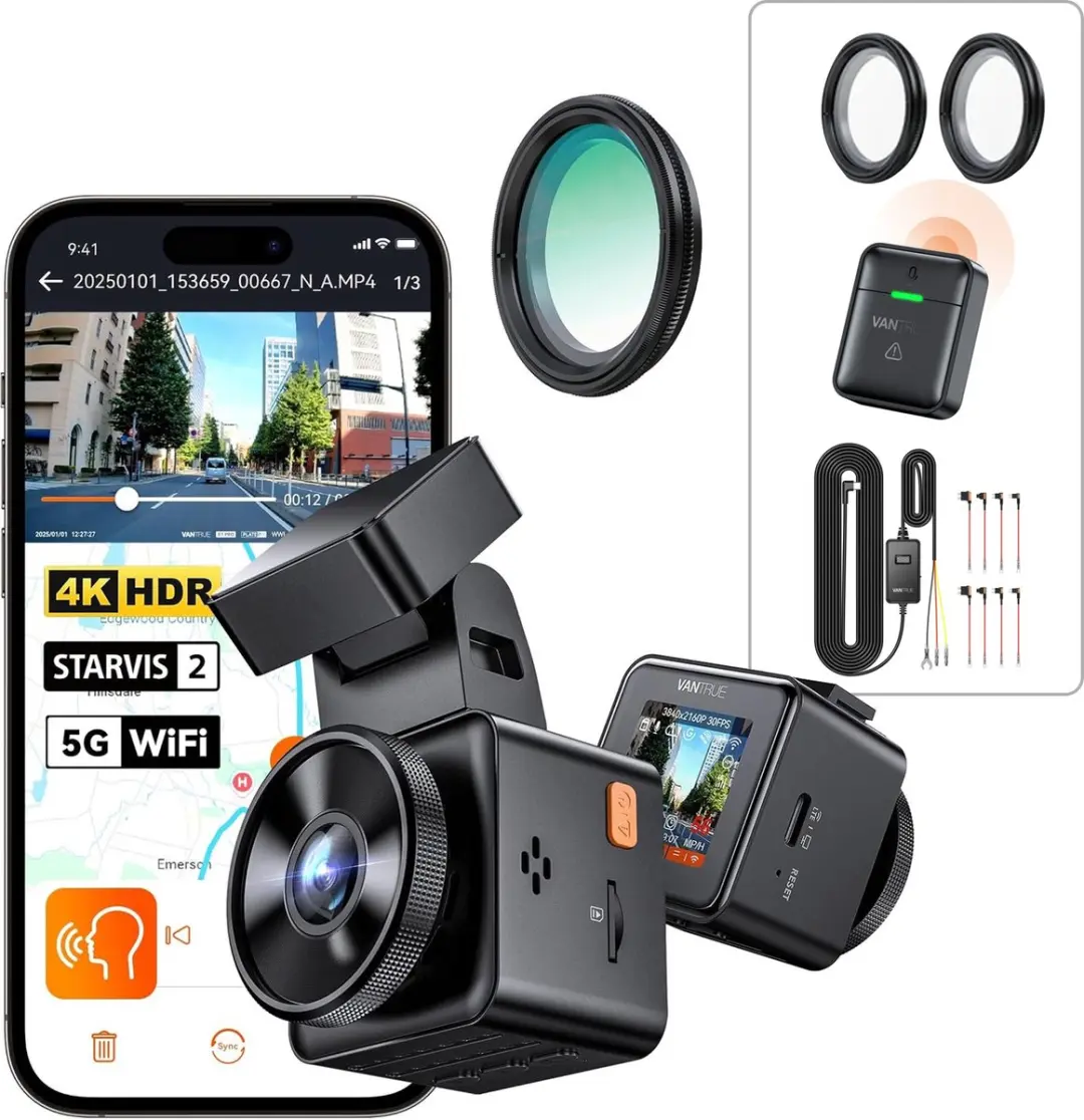 VANTRUE Element 1 Pro 4K Mini Dash Cam Voorkant, STARVIS 2 Plate Pix™ HDR Nach