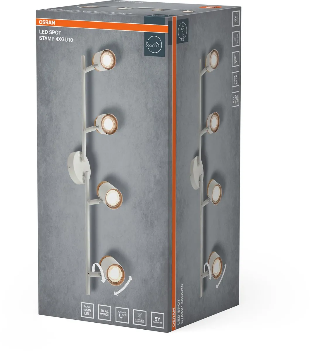 Osram LED Spot Stamp 4xGU10 Plafondlamp - Warm wit - Houtdecor