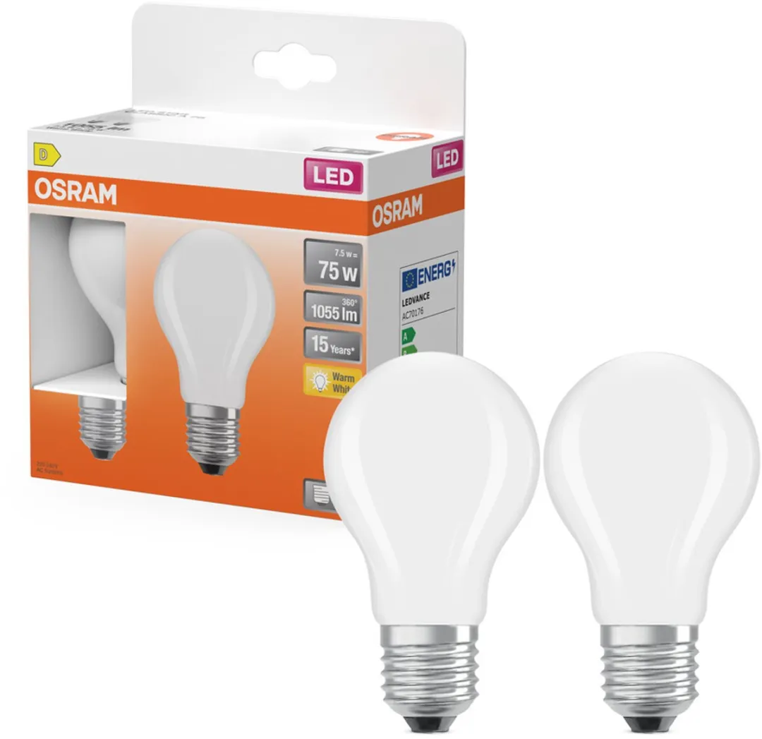 Osram 2X E27 LED 7.5W 2700K - 300° Dimbaar Warm Wit
