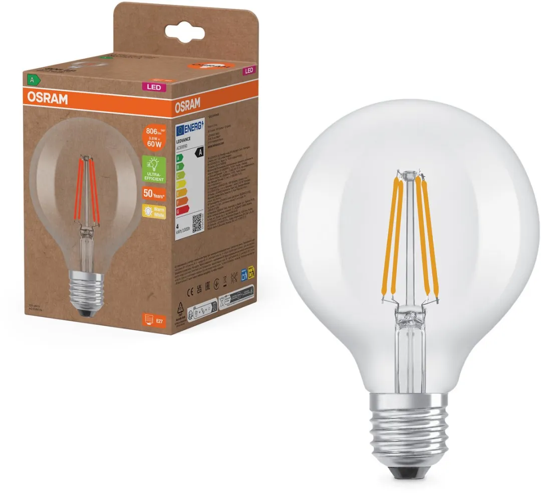 Osram LED Classic E27 3,8W 806lm Warm Wit - Helder Glas