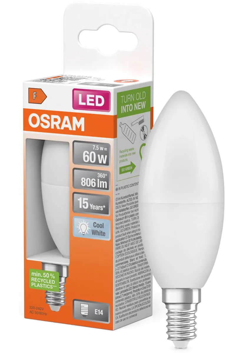 Osram LED Minikerze E14 7.5W - Koel wit 4000K - Mat
