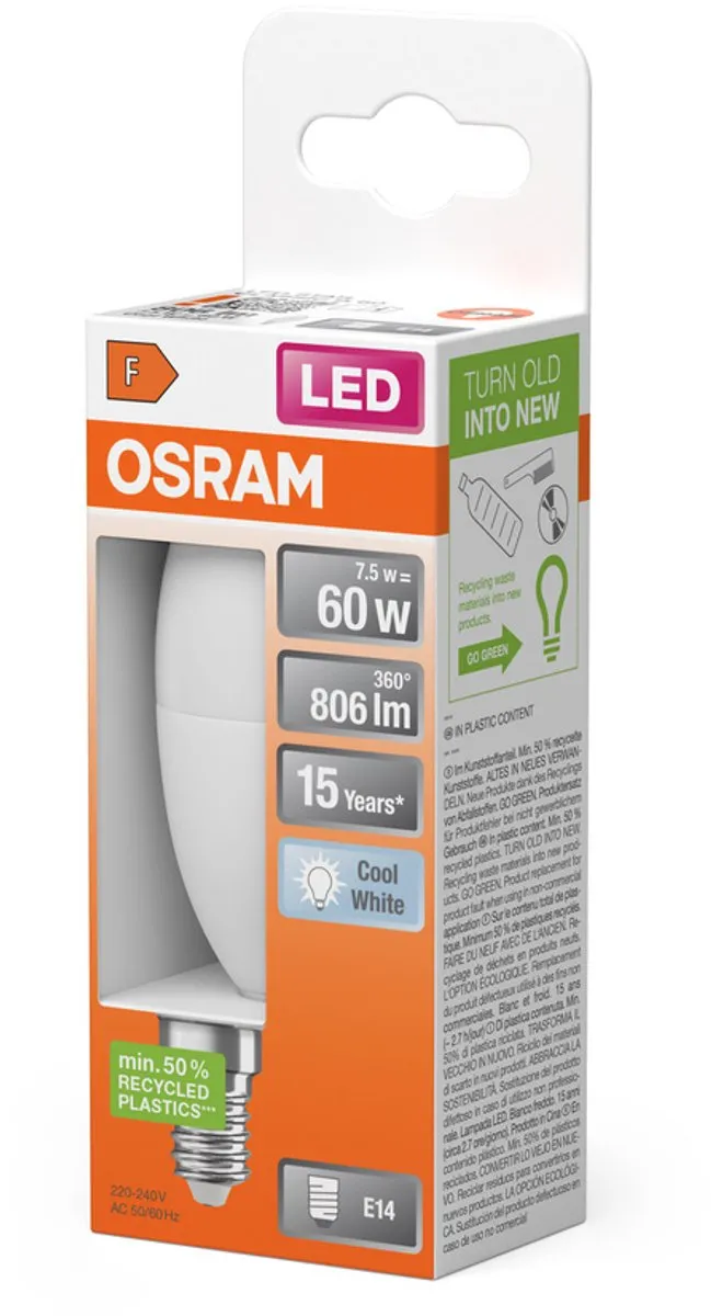 Osram LED Minikerze E14 7.5W - Koel wit 4000K - Mat - afbeelding 6 van 6