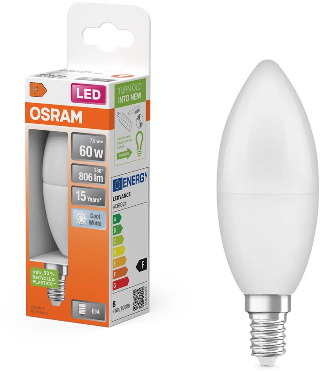 Osram LED Minikerze E14 7.5W - Koel wit 4000K - Mat