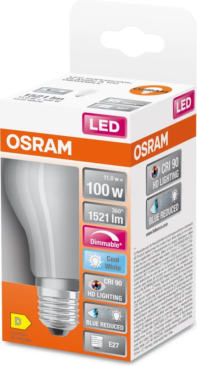 Osram Superstar LED E27 11W 1521 Lumen - Matglas - Koel wit