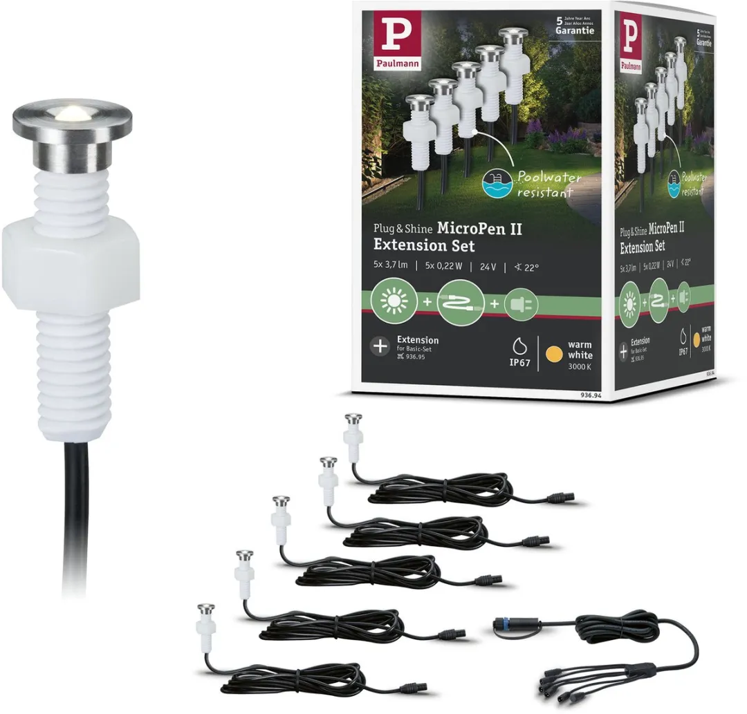 Paulmann Plug & Shine MicroPen II LED Grondinbouwlamp 5x0,2W - Zilver