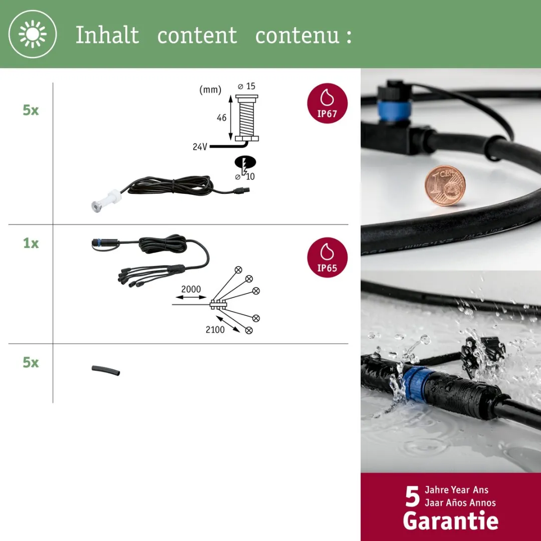Paulmann Plug & Shine MicroPen II LED Grondinbouwlamp 5x0,2W - Zilver