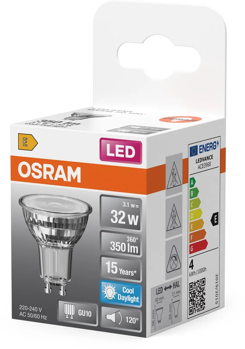 Osram LED Spotlamp Star PAR16 3.1W GU10 - 350lm - Helder glas