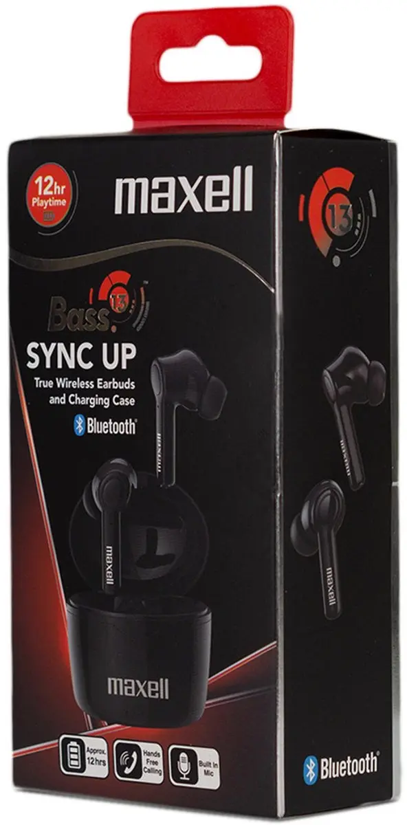 Maxell BT Dynamic+ TWS oordopjes - Bluetooth 5.0 - Type-C snelladen - Ultra Bass - 3-4 uur speeltijd - LED-indicator - Zwart - Met oplaadcase [52042BK] - afbeelding 2 van 3