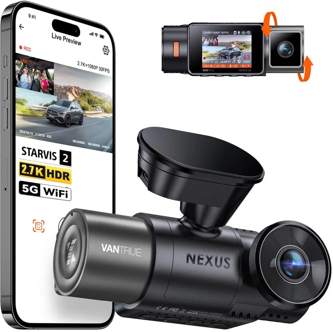 Vantrue N2X 2.7K Uber Dashcam Voor- en Binnenkant, 5G WiFi Dual Dashcam voor Aut