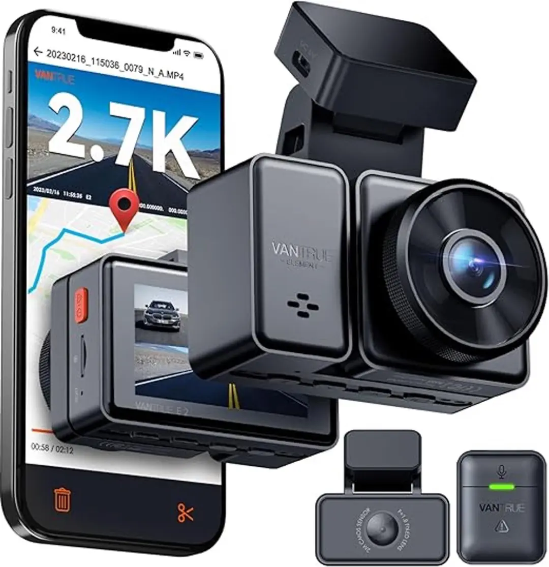 VANTRUE E2 1944P+1944P Dashcam Auto 5GHz WiFi GPS, Draadloze en Spraakgestuurde