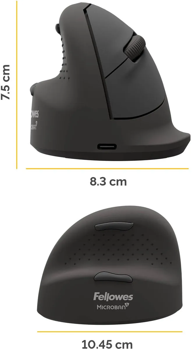 Fellowes Breyta Plus+ Verticale Muis Medium 100143583 - 2400 DPI - Linkshandig - Zwart - afbeelding 6 van 6