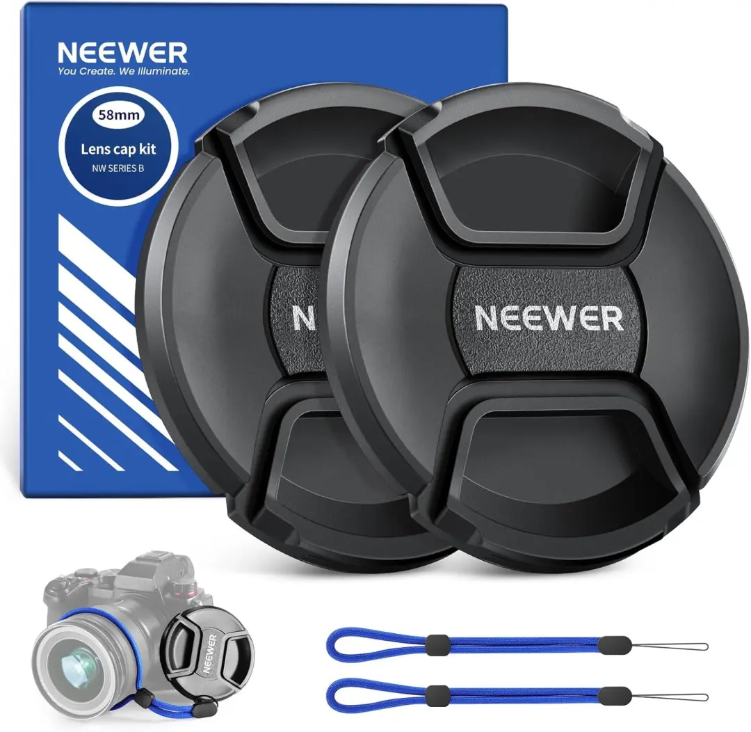 NEEWER 58mm Lens Cap Set (2 stuks) met Band & Doekje