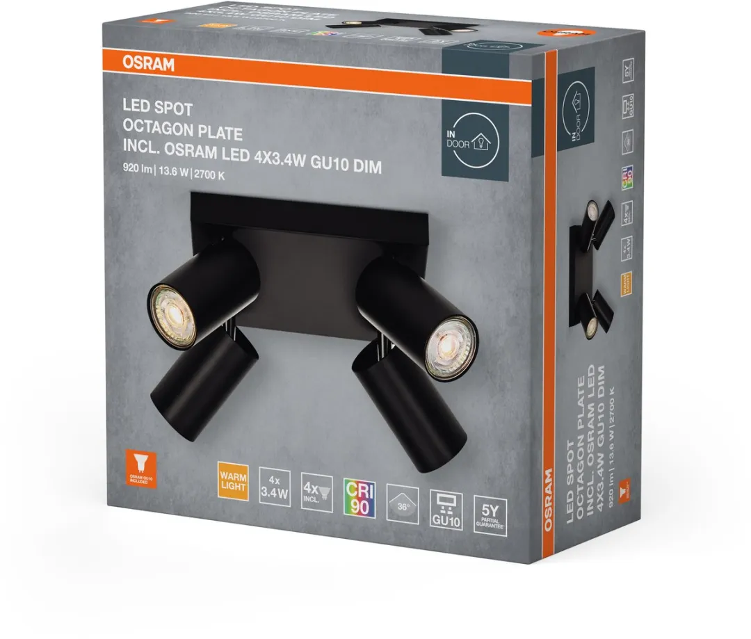 Osram LED Spot Octagon GU10 4x3,4W - 920lm - Zwart