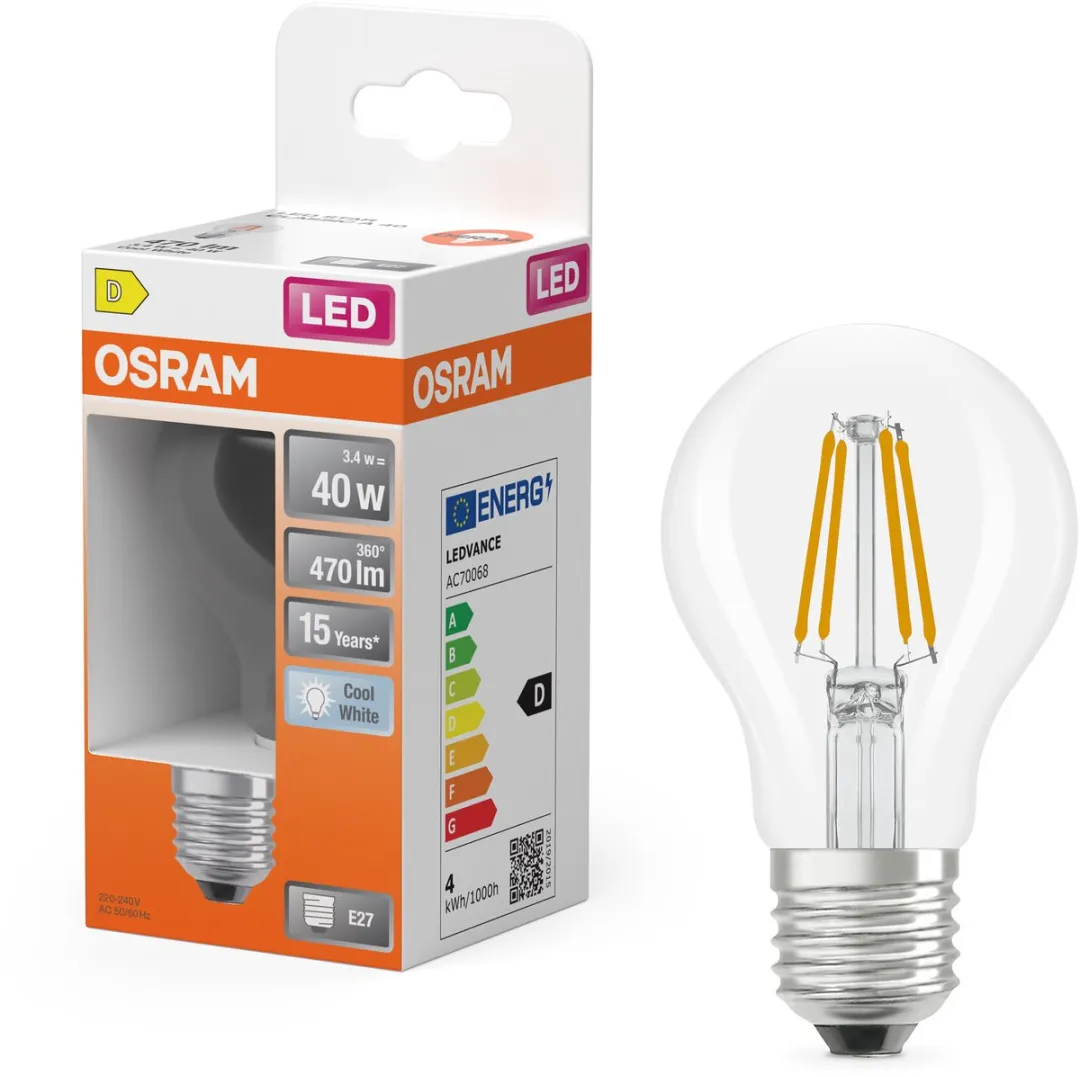 Osram LED-lamp Stervorm A40 Filament 3,4W - 470lm - E27 - 4000K