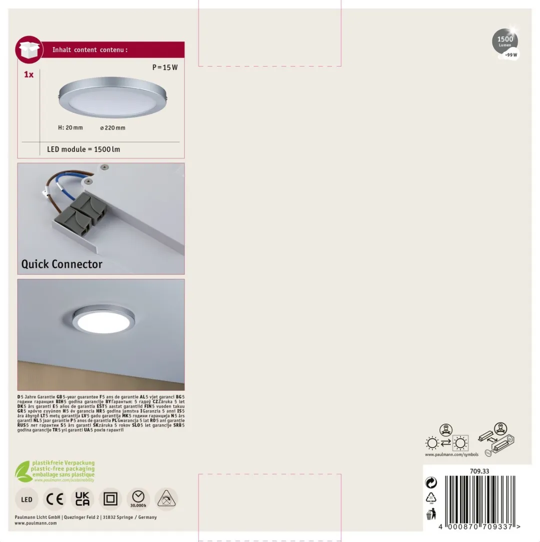 Paulmann LED-paneel Atria Rond 22cm 15W 1150lm - Chroom mat - afbeelding 6 van 6