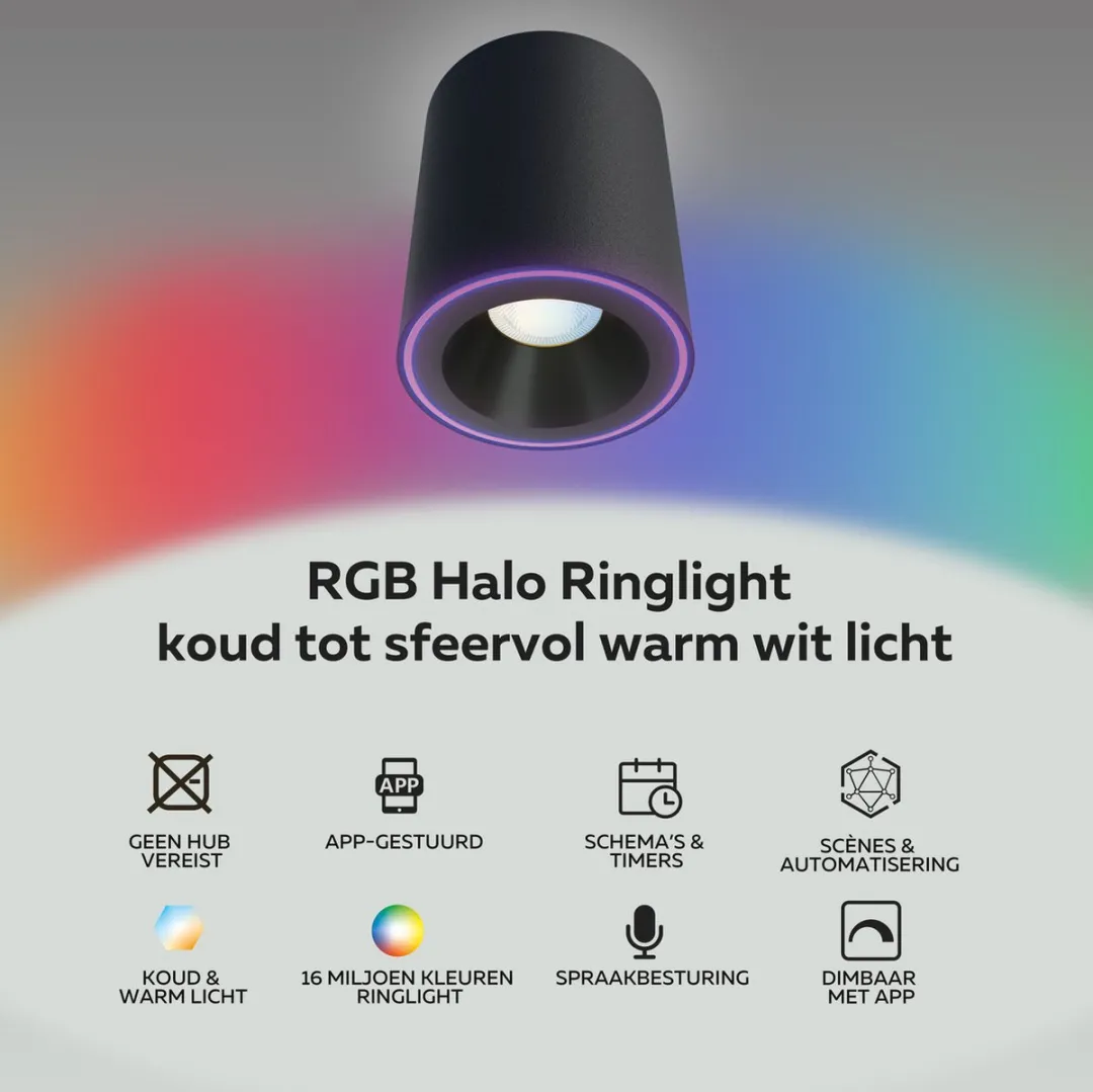 Calex Halo Slimme Opbouwspot RGBW 10cm - Zwart