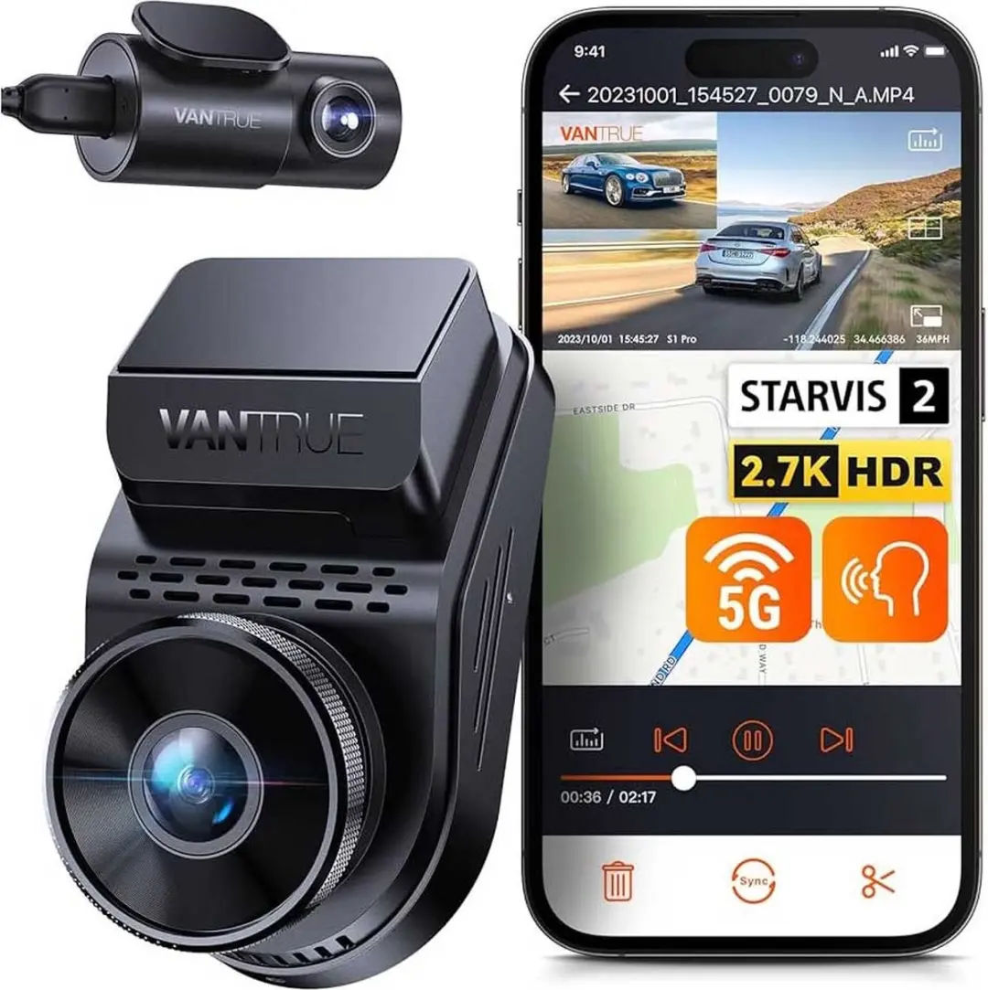 Vantrue S1 Pro Dual 2.7K Wifi GPS dashcam voor auto