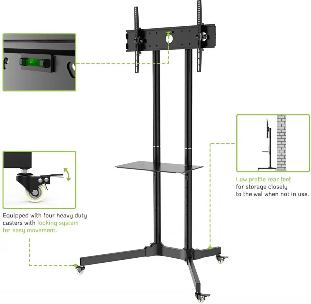 Techly ICA-TR6 TV-trolley 30-65" - Zwart - afbeelding 4 van 6