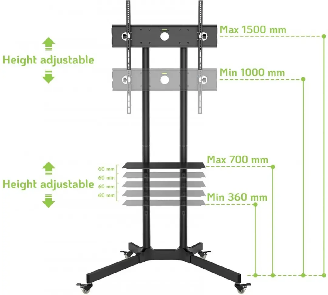 Techly ICA-TR6 TV-trolley 30-65" - Zwart - afbeelding 6 van 6