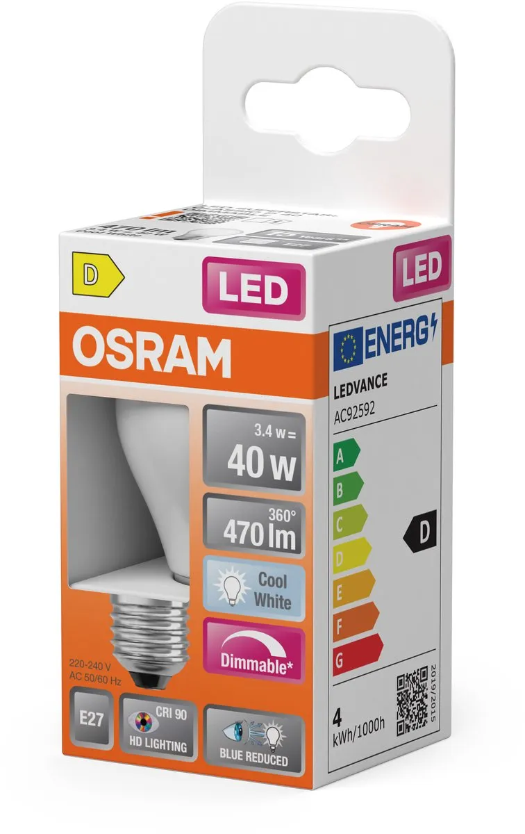 Osram LED Superstar E27 Kogel Filament Mat 3.4W 470lm - Koel wit