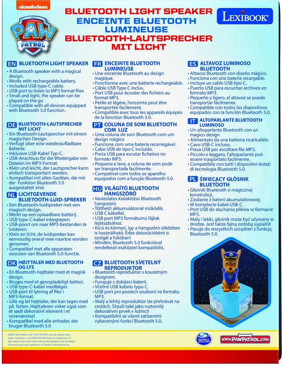 Lexibook PAW Patrol BTD80PA Bluetooth Luidspreker - Blauw - afbeelding 5 van 6