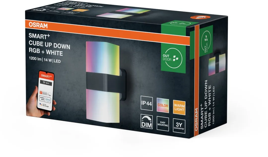 Osram SMART+ WiFi Cube Op/Neer Wandlamp Donkergrijs 14W