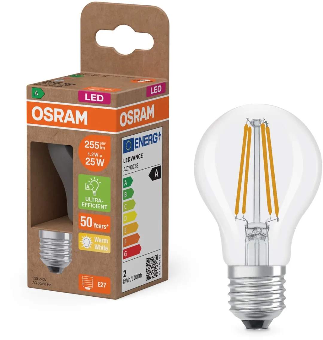 Osram LED Classic E27 Peer Filament 1.2W 255lm - Zeer Warm Wit