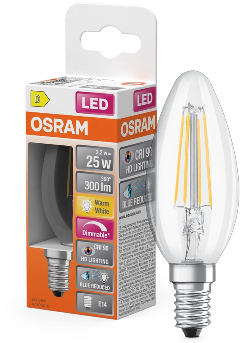 Osram LED Superstar Classic E14 Kaars 2.2W 300lm - Zeer Warm Wit