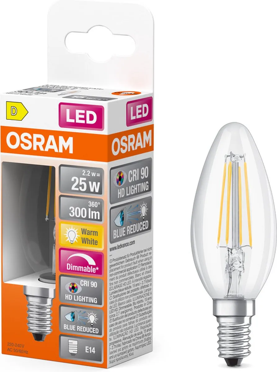 Osram LED Superstar Classic E14 Kaars 2.2W 300lm - Zeer Warm Wit