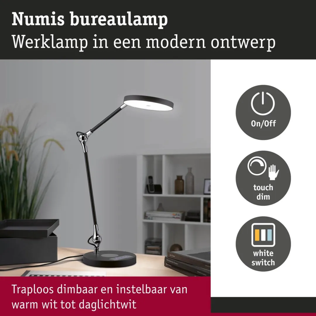 Paulmann LED Bureaulamp Numis 1000lm 11W - Zwart - afbeelding 6 van 6