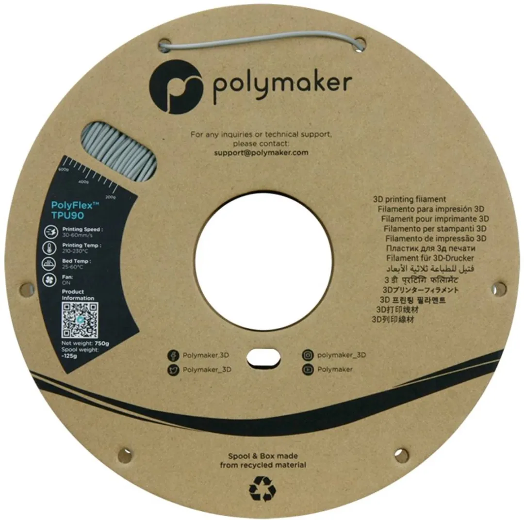 Polymaker PolyFlex TPU90 Filament 1.75mm 750g - Grijs