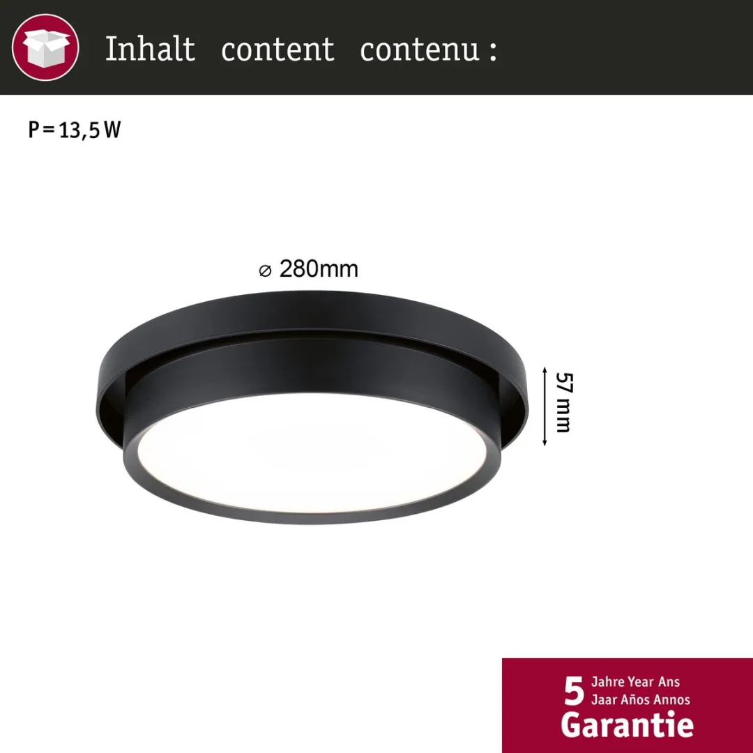 Paulmann Malik LED Plafondlamp 2700K 850lm - Zwart mat - afbeelding 6 van 6