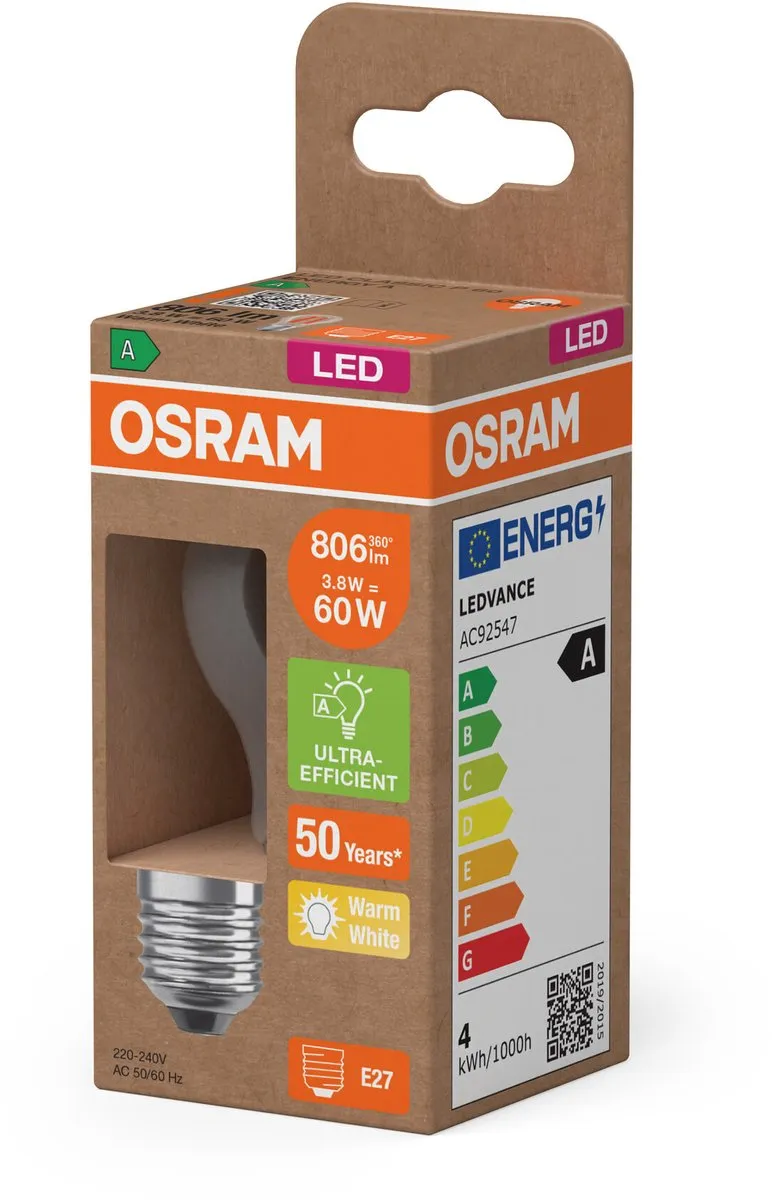 Osram Classic LED E27 Kogel Filament 3.8W 806lm - Warm Wit - afbeelding 6 van 6