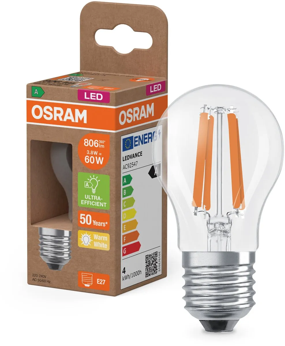 Osram Classic LED E27 Kogel Filament 3.8W 806lm - Warm Wit