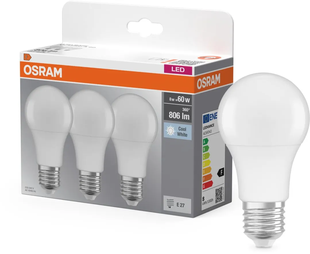 Osram LED-lamp E27 8.5W Neutraalwit - 3 Stuks