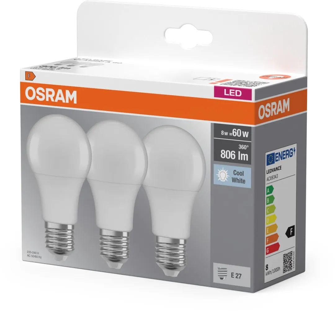 Osram LED-lamp E27 8.5W Neutraalwit - 3 Stuks
