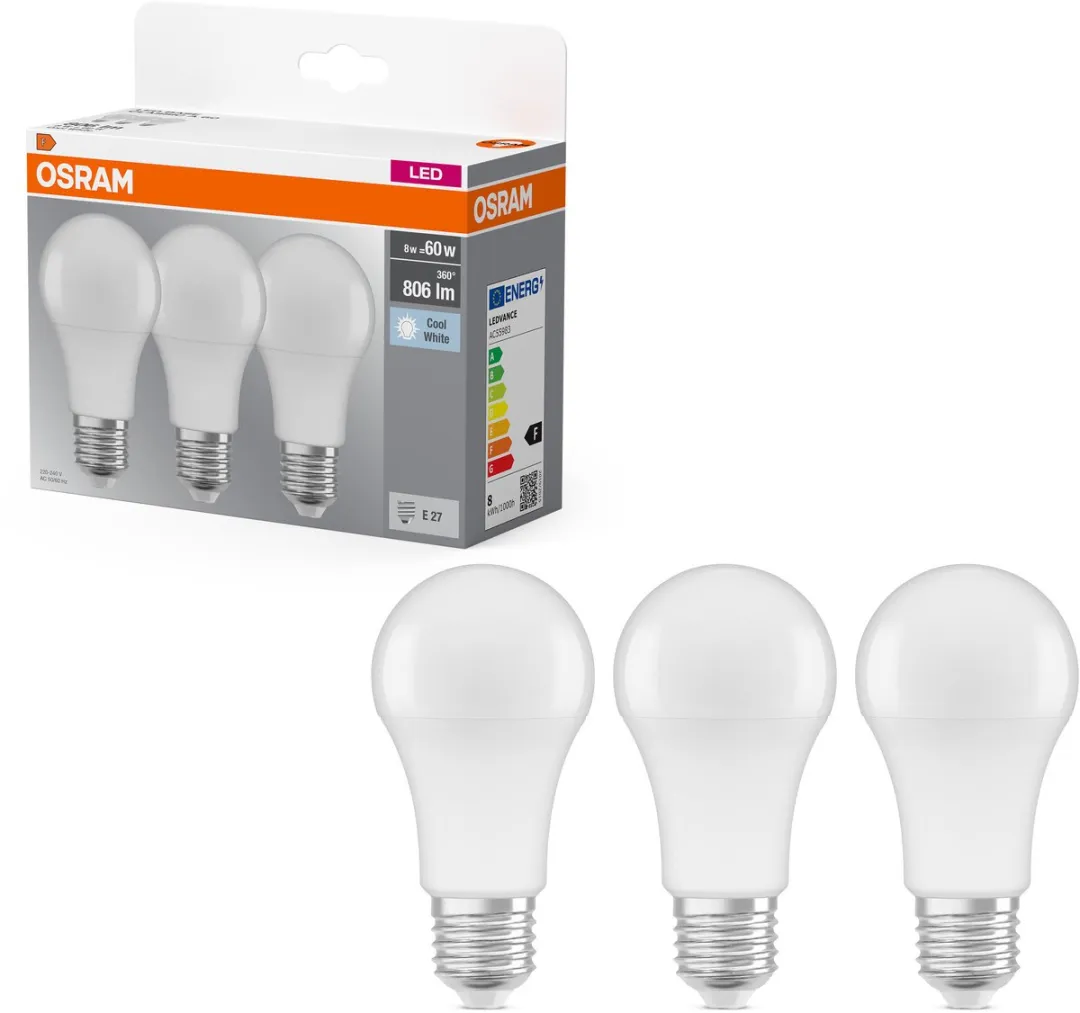 Osram LED-lamp E27 8.5W Neutraalwit - 3 Stuks